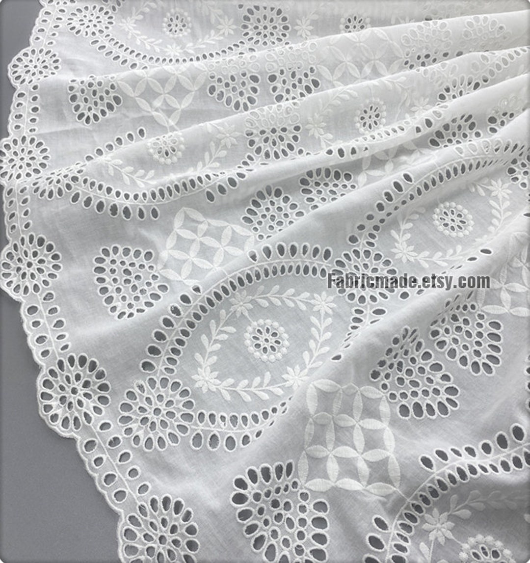 Eyelet Embroidered White Cotton Fabric Trim circa 1900
