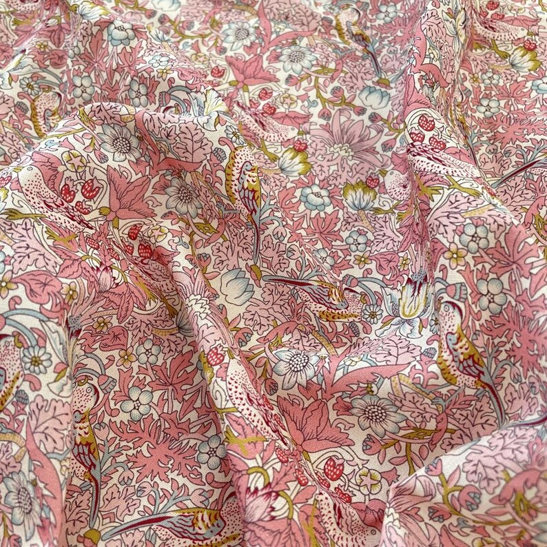 Shabb Flower Birds Strawberry Cotton Fabric Shabb Chic Floral Cotton- 1/2 ...