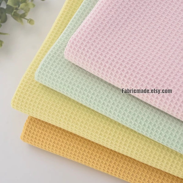 WAFFLE Cotton Fabric, Waffle Weave In Pink Green Gold Yellow Waffle Check Fabric Cotton- 1/2 yard