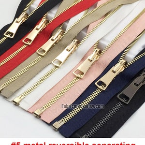 No. 5 Metal Reversible Separating Zipper Gold Silver Gunmetal In Black Gray Red Pink White Jacket Zipper