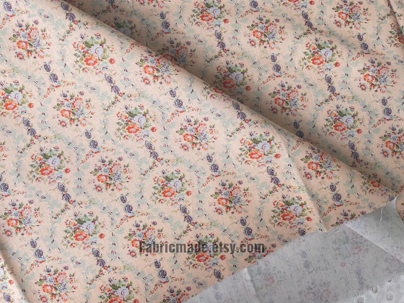 Tiny Floral Garland Round Stripes Flower Cotton Fabric - 1/2 yard image 3