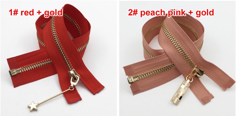 Silver Gold 5 Teeth Zippers, One Way Metal Zippers For Jackets & Chaps BRASS Separating Select Color and Length image 4