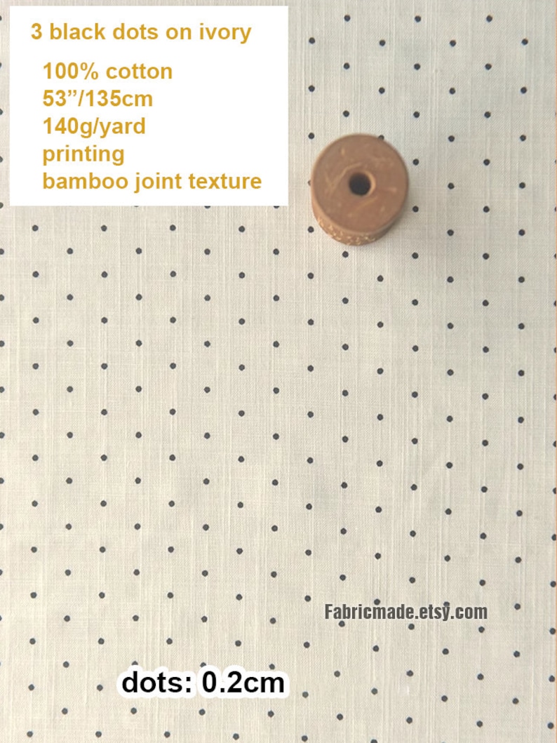 Tiny Polka Dots Linen Cotton Fabric Off white Ivory Fabric with Black Orange Dots 1/2 yard 3 black dots