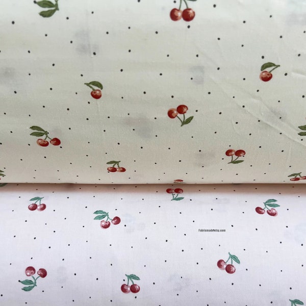 Mini Red Cherry Polka Dots Cotton Fabric Fruit Fabric－1/2 Yard