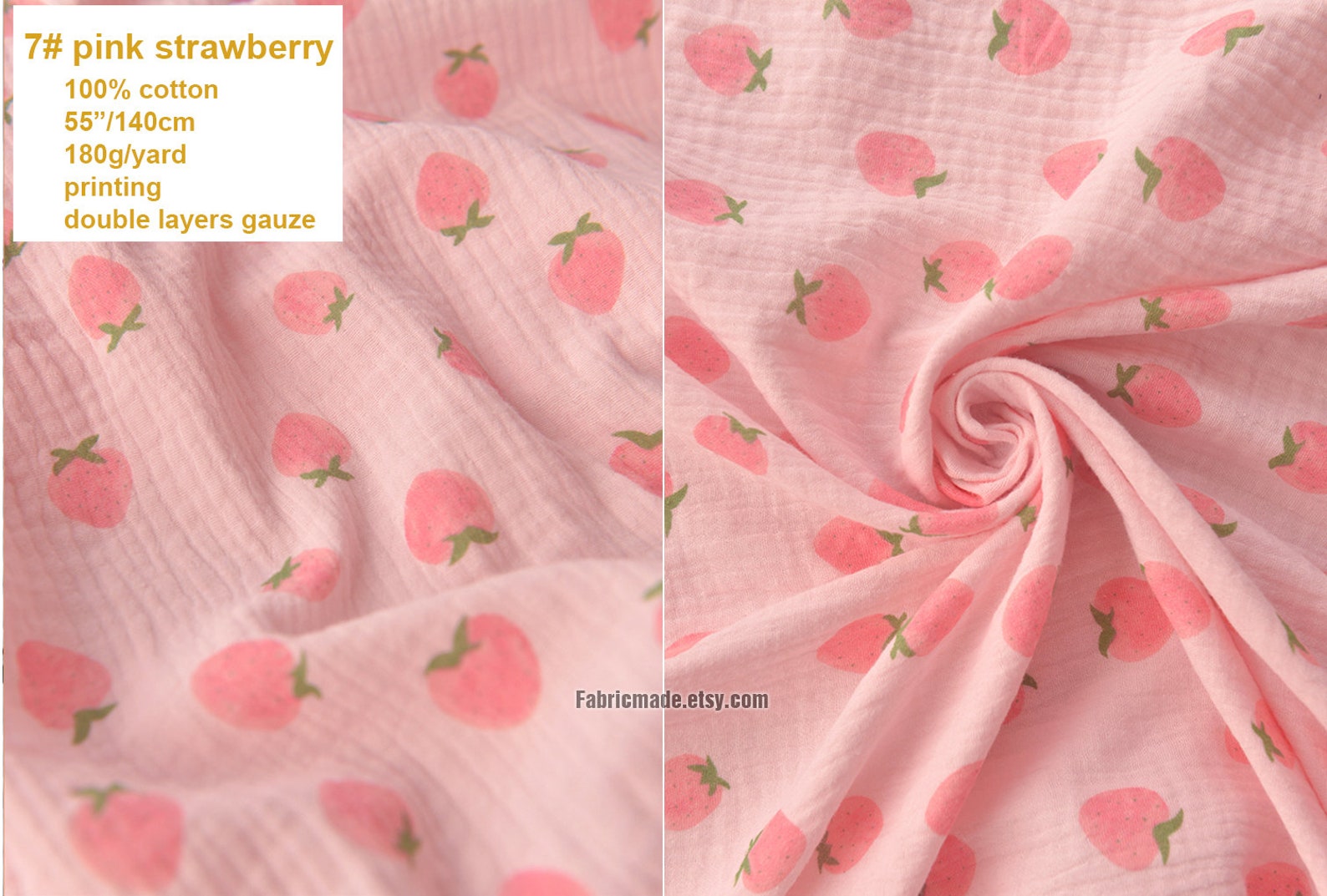 Fruit Wrinkled Double Gauze Cotton Fabric Red Strawberry Fish Etsy