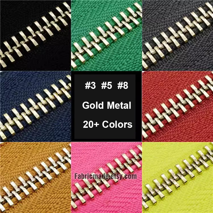 No. 3 5 8 Gold Metal DIY Zipper Tape by the Yard - Light Gold Tooth zipper Accessories- One yard