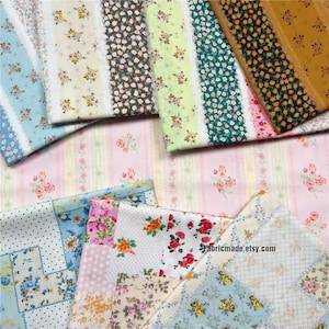 Shabby Chic Rose Floral Wall Stripes Patchwork Cotton Fabric - 1/2 yard