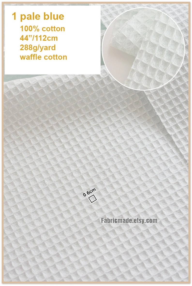 WAFFLE Cotton Fabric, Waffle Weave In Pale Blue Pink Beige White Ivory, Waffle Check Fabric Cotton 1/2 yard 1 pale blue (aqua)