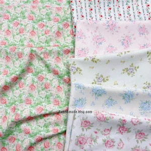 Rose Floral Cotton Fabric Pink Purple Blue Roses Flower Cotton- 1/2 yard