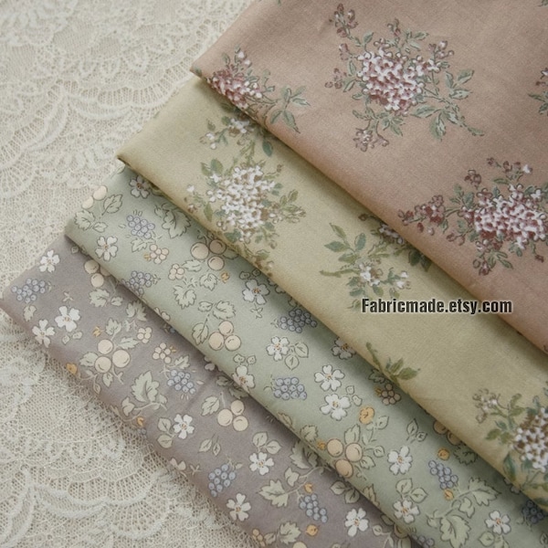 Vintage Floral Cotton Fabric For Duvet Cover Bedding Dress - 1/2 yard