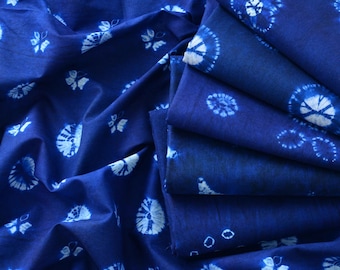 Tecido de algodão estilo tie-dye azul e branco - 1/2 jarda