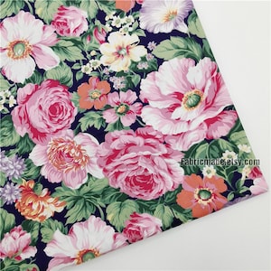 Shabby Chic Bright Peony Flower Cotton Fabric,  Large Flower Quilting Cotton Fabric - 1/2 yard
