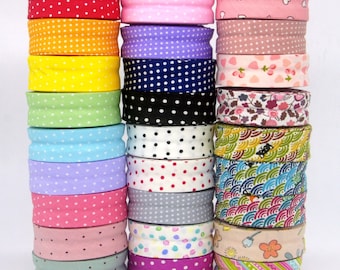 40 styles- 10 meters Geometric Polka Dots Stripes Gingham Plaid bias binding, 1" 25mm 100% cotton edging tape for quilting, bunting