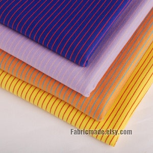 Cotton Knit Fabric, Soft Cotton Stretch Fabric Stripes Jersey Fabric Lilac Blue Red Yellow Stripes - 1/2 yard