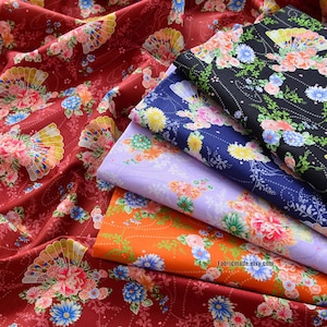 Tissu shabby chic à fleurs de chrysanthème, tissu de Style kimono japonais asiatique - 1/2 yard