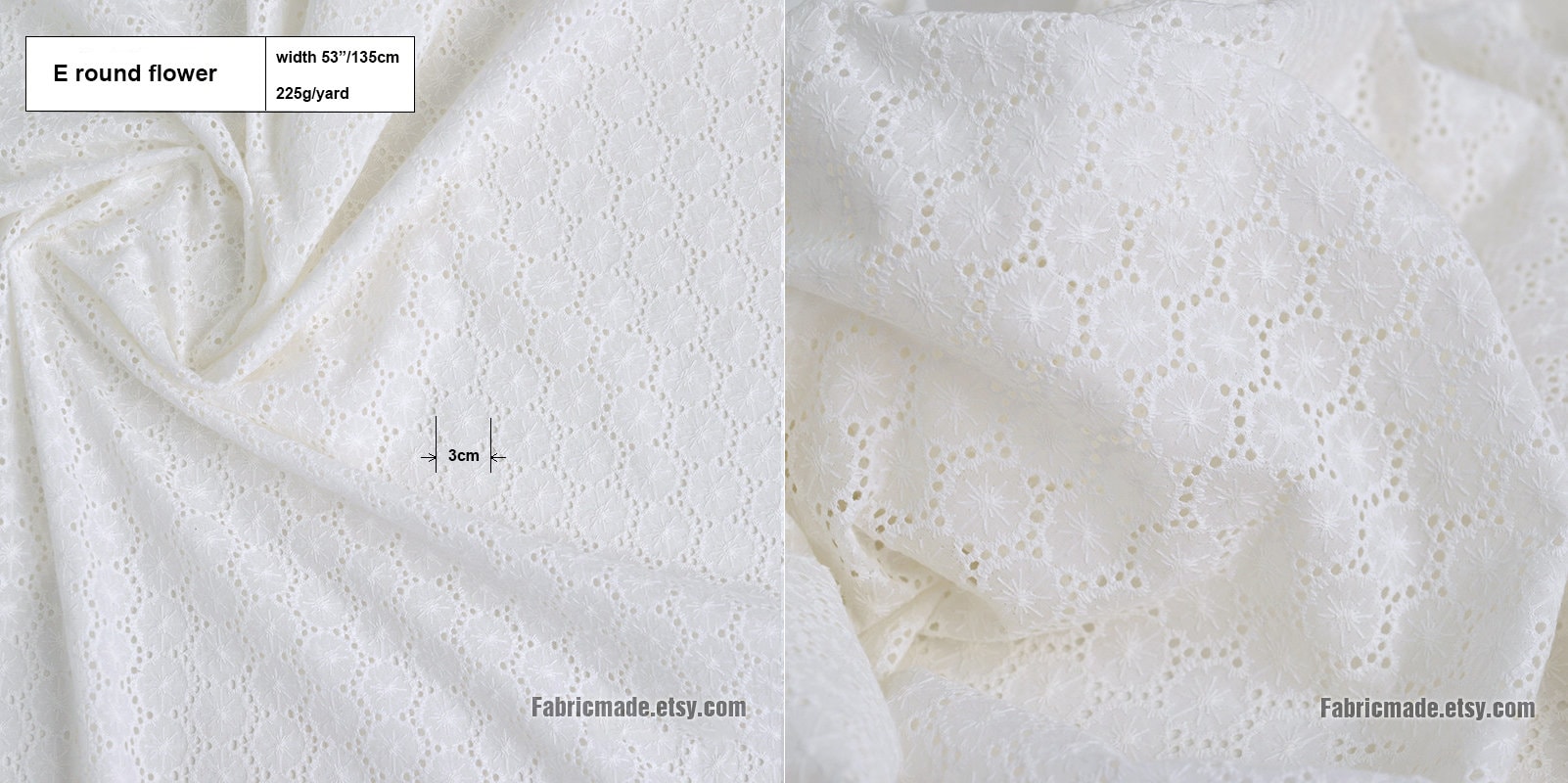 White Cotton Fabric With Embroidered Flower Eyelet Embroidery Etsy UK