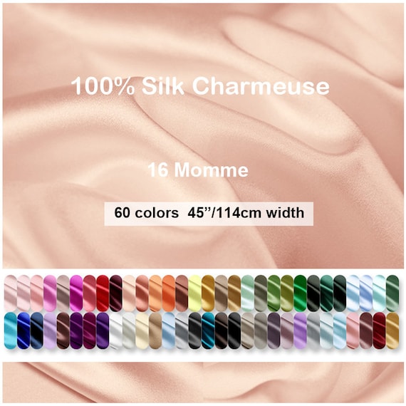 60 Colors- 100% Silk Charmeuse Fabric Pure Silk Solid Fabrics  45 inch 16 Momme