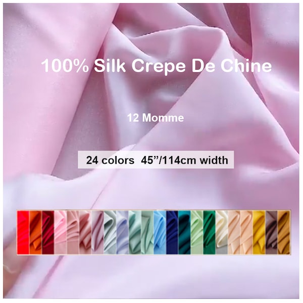 25 Colors- 100% Silk Crepe De Chine Fabric Pure Silk Solid Fabrics  44 inch 12 Momme - 19.6"/50cm