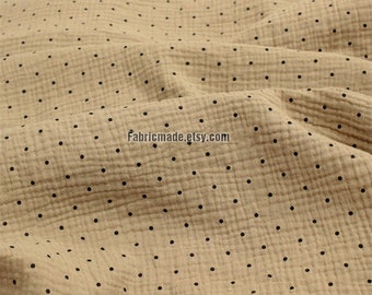 Polka Dot Double Gauze Cotton Fabric - Brown & Cream, 1/2 Yard