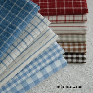 Yarn Dye Red Plaid Stripes Cotton Fabric On Beige - 1/2 Yard