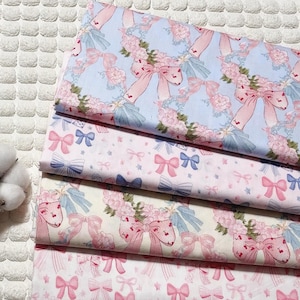 Pink Bowknot Floral Cotton Fabric Twill Cotton For Girls- 1/2 yard