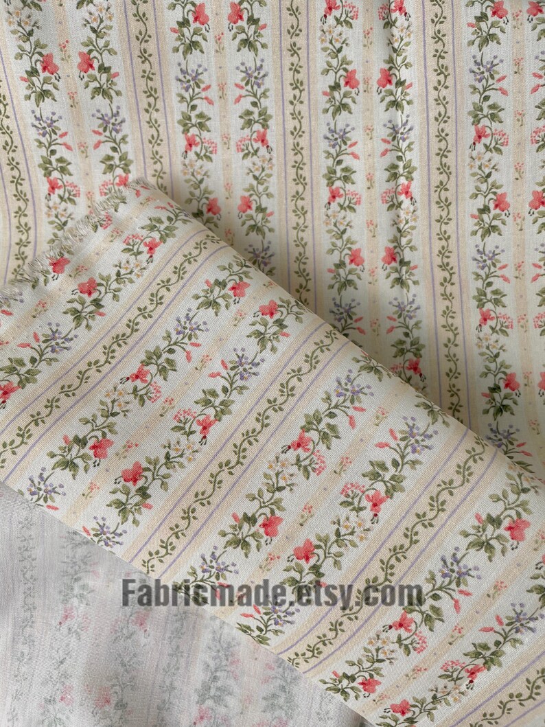 Tiny Floral Garland Round Stripes Flower Cotton Fabric - 1/2 yard image 9