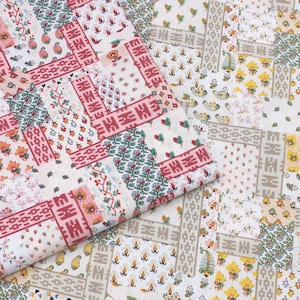 Shabby Red Yellow Floral Cotton Fabric Soft Smooth- 1/2 yard