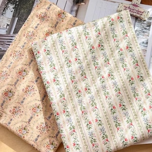 Tiny Floral Garland Round Stripes Flower Cotton Fabric - 1/2 yard