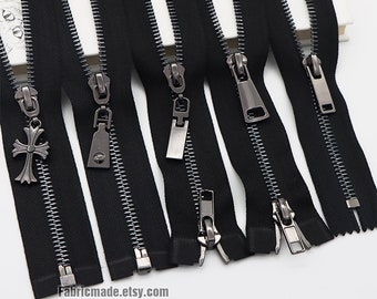 6"-59" Gunmetal Teeth Zippers, Black Metal Zippers For Jackets & Chaps #5 BRASS - Select Length