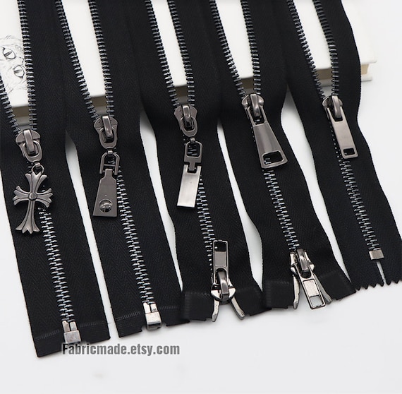 659 Gunmetal Teeth Zippers, Black Metal Zippers for Jackets & Chaps 5 BRASS  Select Length 