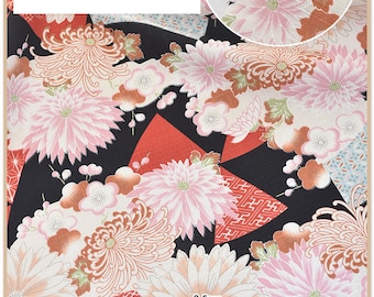 Japanese Cotton Fabric, Fan chrysanthemum Floral Kimono Styles Tiger - 1/2 yard