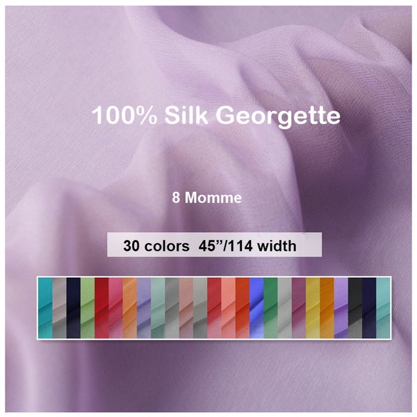 30 colores: tela de seda Georgette sólida 100% seda pura Crepe Georgette 8 Momme- 19,6"/50 cm