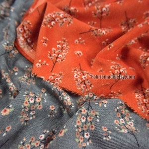 Little Plum Blossom Floral Corduroy Fabric In Orange Pink Ginger Yellow Gray - 1/2 yard