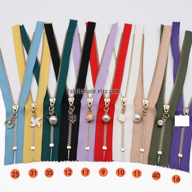 2 pcs 625 Gold Teeth Zippers,3 BRASS Closing End 43 Colors and Length choose image 5