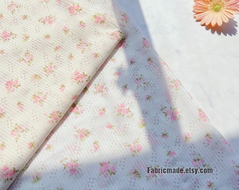 One Yard - Thin Rose Floral Cotton Soft Jacquard Stripes Cotton Fabric