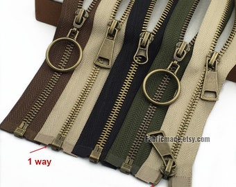 Sale 2pcs Brass Bronze Teeth Zippers White Black Brown Army Green  Red Metal Zippers For Jackets & Chaps #5 BRASS Separating-27.570cm