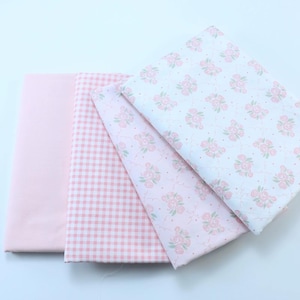 Pastel Pink Floral Cotton Fabric Pink White Flower Gingham Cotton For Quilting Dress -- 1/2 Yard