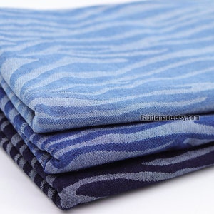 Heavy Jacquard Zebra Denim Cotton Fabric Thick Blue Jeans Denim Fabric Pre-washed - 1/2 yard