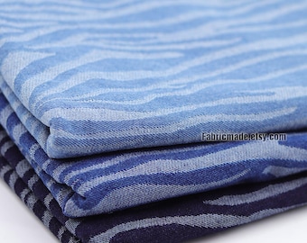Heavy Jacquard Zebra Denim Cotton Fabric Thick Blue Jeans Denim Fabric Pre-washed - 1/2 yard