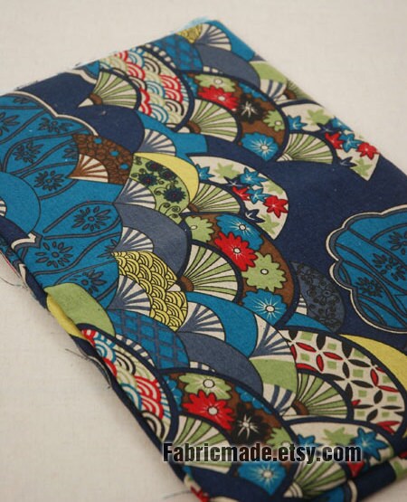Fabric Ukiyoe Style Navy Blue Cotton Linen Fabric With - Etsy