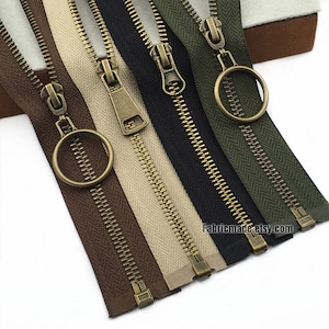 No. 5 Bronze Metal Zipper In Black Khaki Brown Army Green One Way Separating Zipper