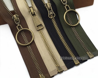 No. 5 Bronze Metal Zipper In Black Khaki Brown Army Green One Way Separating Zipper