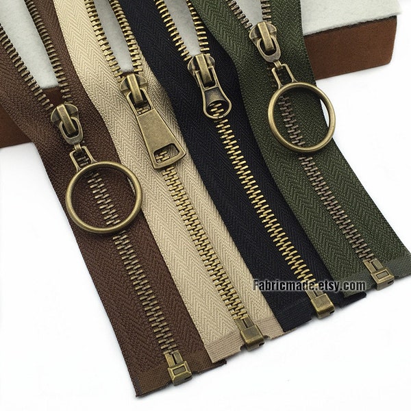 No. 5 Bronze Metal Zipper In Black Khaki Brown Army Green One Way Separating Zipper