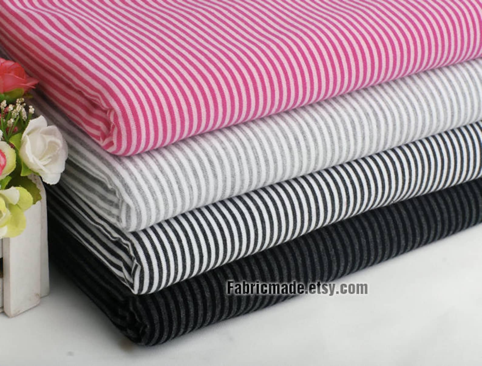 Knitting Cotton Fabric, Soft Cotton Knit Stretch Fabric Stripes Jersey