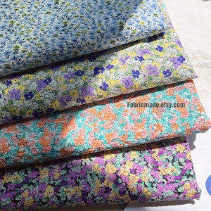One Yard - Shabby Floral Seersucker Bubble Cotton Fabric Purple Orange Blue Flower