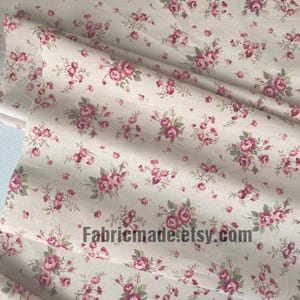 Vintage Rose Floral Cotton Fabric on Beige Pink Blue Yellow Rose Shabby ...