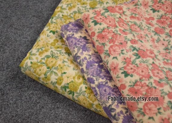 Purple Pink Yellow Flower Mini Vintage Floral Corduroy Fabric - 1 