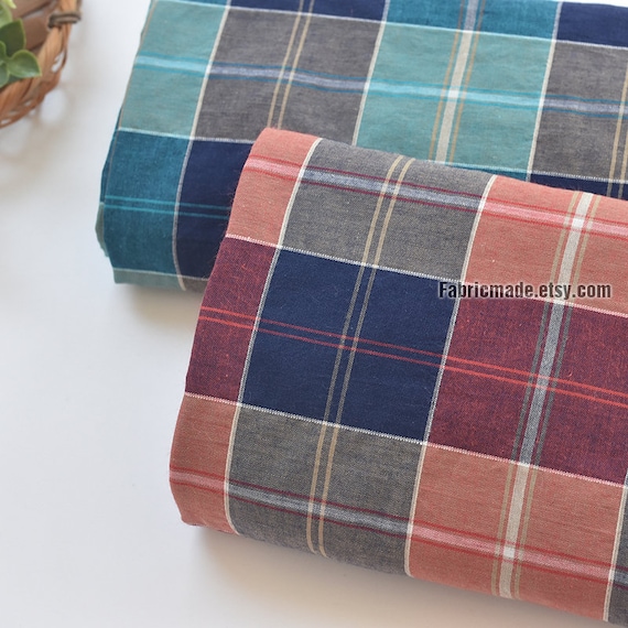 Yarn Dye Blue Red Plaid Cotton Vintage Style - Fabric by 1/2 Yard