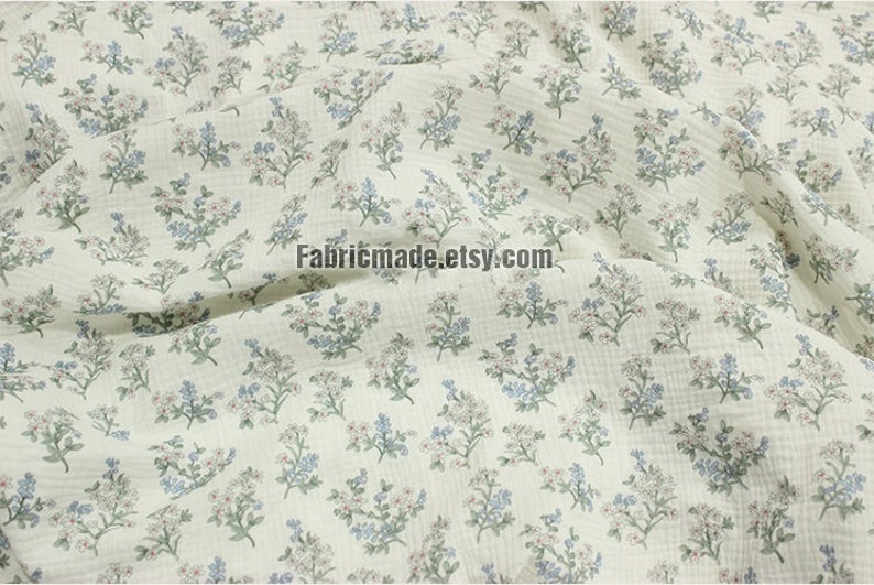 Blue Flower Double Gauze Floral Print Swaddle Fabric, Muslin material- 1/2 yard image 4