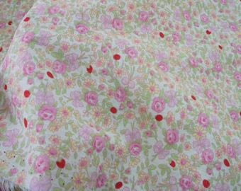 Little Pink Yellow Allover Flower Cotton Fabric For Dolls Girls Dress- 1/2 Yard